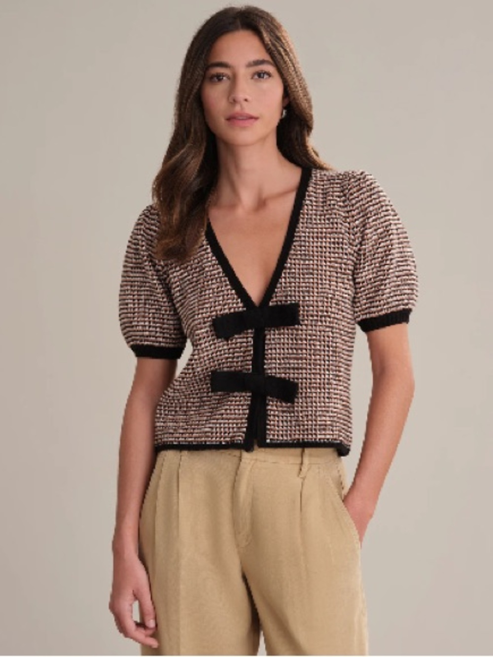 NW 525 America Striped Knit Cardigan in Brown, Black & Cream XS